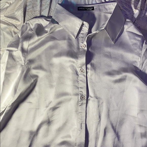 Solid Button Front Satin Blouse
